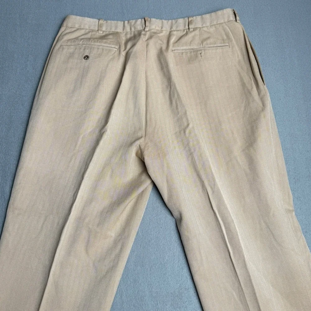 Polo Golf Ralph Lauren Mens 40x30 Tan Herringbone Silk Cotton Pleated Pants